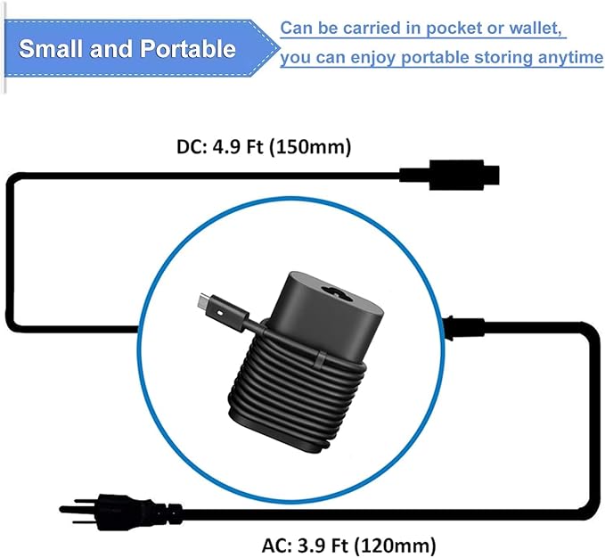 65W Type c USB c Ac Charger Compatible with Dell xps 13 9360 13 9365 2in1 13 9315 9320 5420 5290 5480 5491 5495 5520 5530 5580 5590 5591 7280 7290 Power Adapter Supply Cord