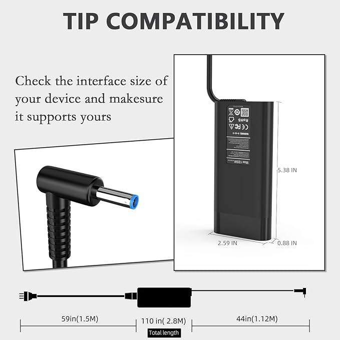 Ruilezyo 135W Laptop Charger Compatible with HP Spectre X360 15 16 2-in-1 16t-f100 15t-df1 15-df 16-f Business Laptop Pavilion Gaming 16 15 17 16-a 15-ec 15-cx 15-ec0751ms l15534-001 Power AC Adapter