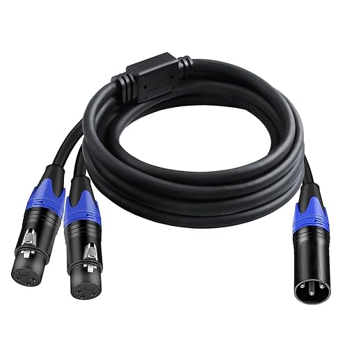Seefeful (10 ft-1Pack) 1 Male to 2 Female XLR Y Splitter Micrphone Cable, 3pin Male to Dual Female Y-Splitter Balanced Mic Audio Cables for Stereo Mic to L & R Audio Track