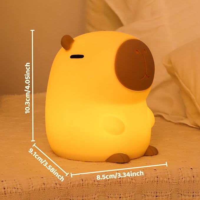 Rytinazzz Capybara Night Light, 50-Hour Battery & Pat Control, Squishy Animal Lamp for Kids Room, USB Rechargeable with Timer, Valentines Gifts
