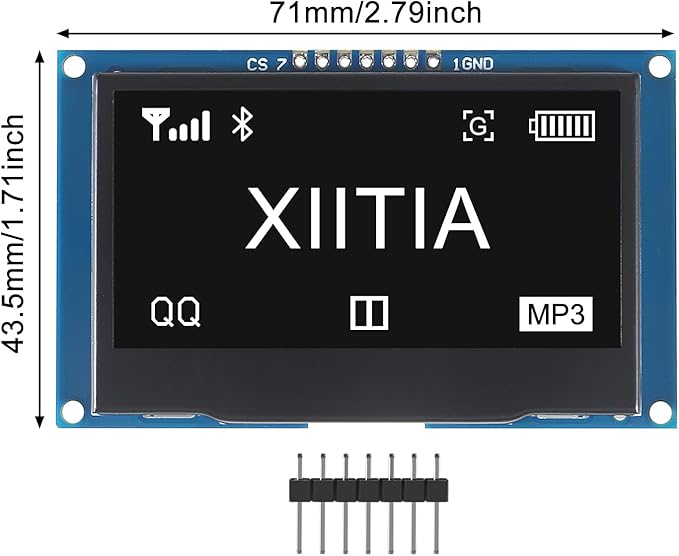 XIITIA 2pcs 2.42 inch 128x64 OLED LCD Display Module SSD1309 7 Pin SPI/IIC I2C Serial Interface for Arduino UNO R3 (White Light)
