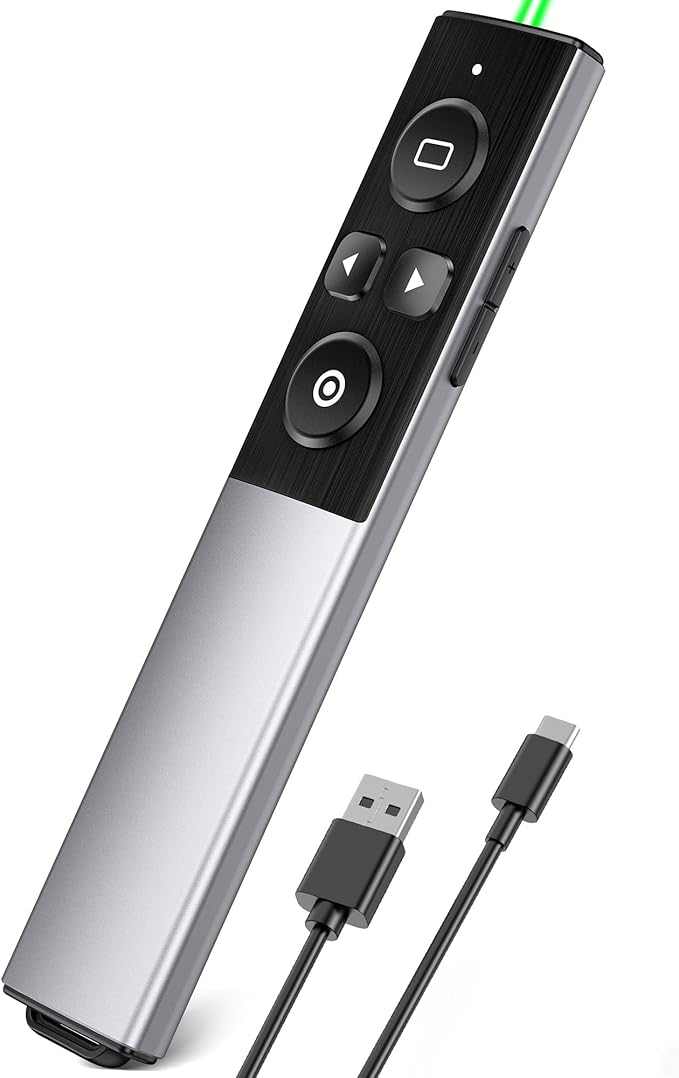 Presentation Clicker Wireless Presenter Remote for PowerPoint,USB Type C Wireless Presentation Clicker with Green Light for Mac, Computer, Laptop