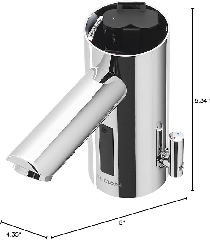 Sloan Optima EAF-200 Sensor Activated Touch-Free Faucet, Commercial Grade w/Mounting Hardware & Integrated Side Mixer - 0.5 GPM Bluetooth Hardwired Deck-Mounted Mid Body, Polished Chrome, 3335051
