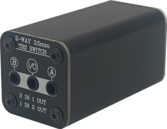 SPRODIO 2 Port Stereo 3.5mm Audio switcher selector Box Passive 1/8 TRS A/B Switch with Ground Switching MD21
