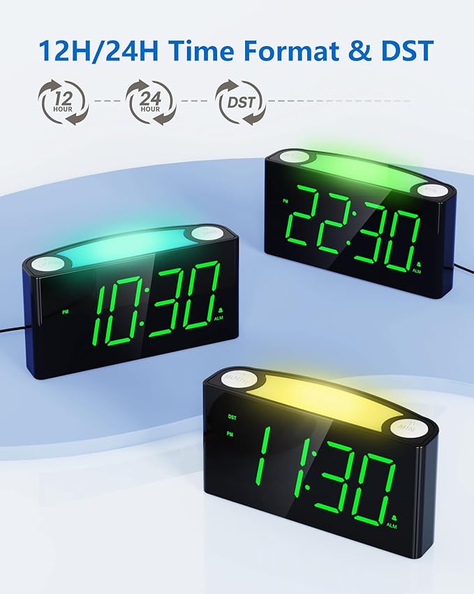 Digital Alarm Clock for Bedroom - 7 Color Night Light, USB and Type-C Charger,7.5" Large Number Screen & Dimmer,12/24H,Battery Backup,Easy Loud Electric Alarm Clock for Heavy Sleeper,Boy&Girl Kid Teen
