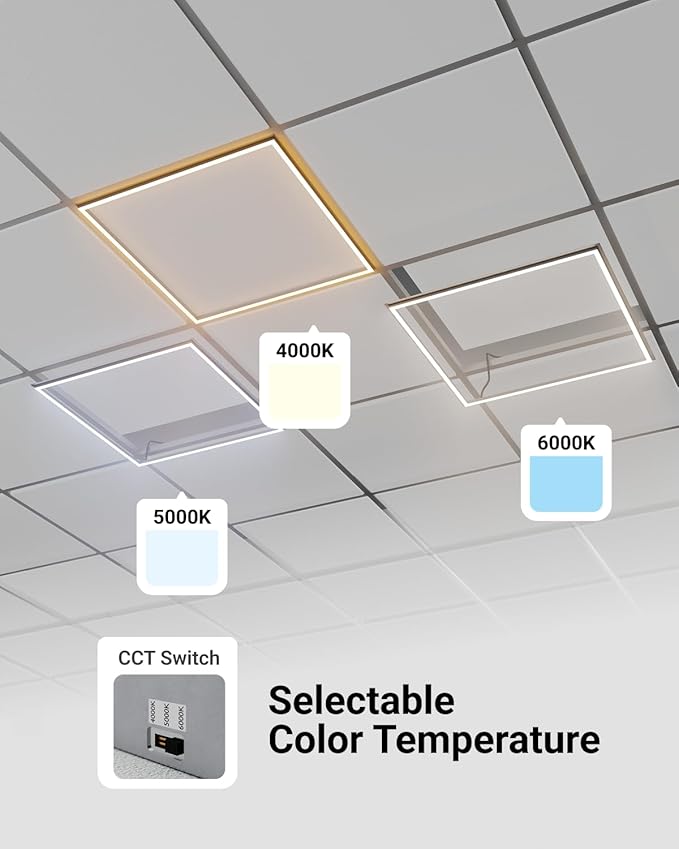 Sunco 12 Pack 2x2 Edge-Lit Frame LED Panel Lights, Drop Ceiling Flat Light Fixture, 5500 LM, Selectable Features, 30W/40W/50W, 4000K/5000K/6000K, Dimmable (0-10V) ETL