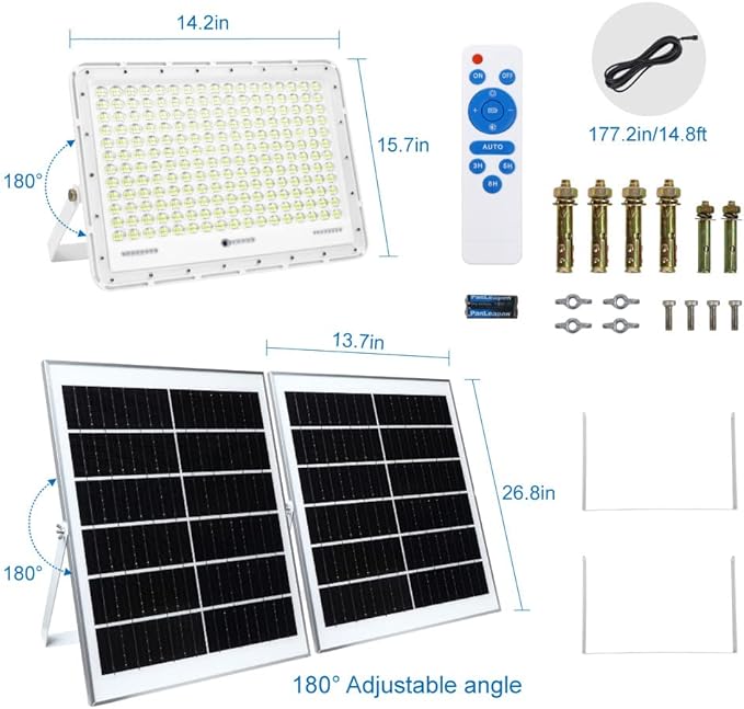 TINSUM 500W Solar Led Flood Lights Outdoor, 28000 Lumens Solar Security Street Lights Dusk to Dawn 1920LED with Remote White Led for Parking Lot,Stadium,Yard,Swimming Pool, Pathway,Flag Pole,Driveway