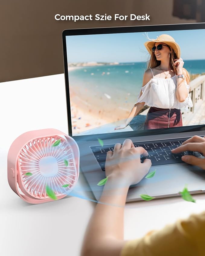 RJVW 4 Inch Small USB Desk Fan, 3-Speed Portable & 360°Rotatable Mini Cooling Fan, USB-Powered Desktop Fan for Home Office Bedroom Dorm Indoor Outdoor Summer Gift