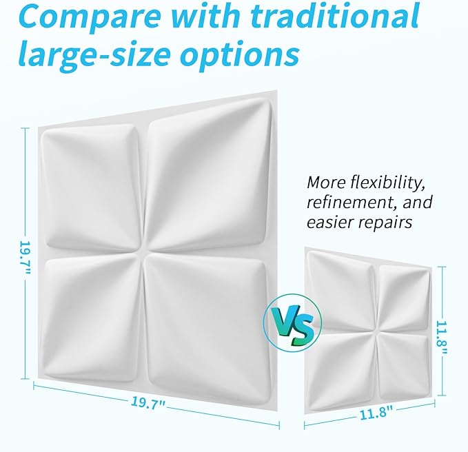 Art3d 20 Pack Decorative 3D Wall Panels, 19 Sq.Feet PVC Interior Wall Décor, 11.8"x11.8", White