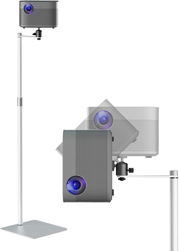 suptek Height Adjustable Projector Stand Against Wall Hidden Stand, 360°Swivel, Universal Projector Mount Bracket, Compatible with Home Office Video Vlog DVR Camera, Upgraded Large Ball Head, PR007FPW