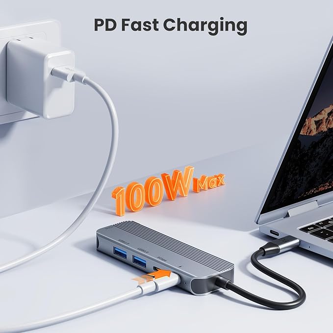 GUSGU USB C Hub with 4K HDMI (5-in-1 Gray), 2*USB 3.0, 5Gbps Type C Port, PD Charging 100W, Multiport Adapter for HP Laptop, MacBook Pro/Air, Dell Inspiron/XPS, Acer, Lenovo