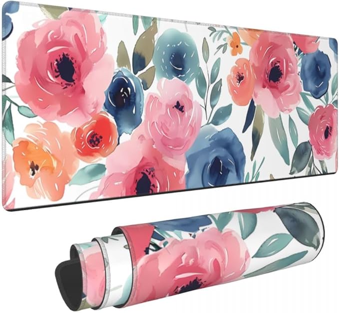 CANFLASHION Desk Pad,Office Desk Mat 31.5"×11.8" Large Gaming Mouse Pad,Durable Extended Computer Mouse Pad,Waterproof Thick Big Mouse Pads with Non-Slip Rubber Base Office Home Watercolor Floral