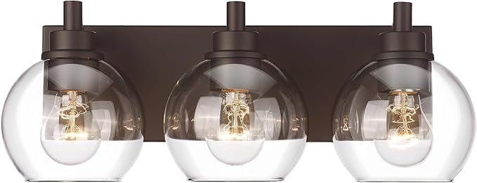 METWET Bathroom Light Fixtures Over Mirror, 3-Light Oil Rubbed Bronze Vanity Light with Clear Glass Globe Shade, Modern Sconces Wall Lighting, Bathroom Wall Lights for Bedroom Hallway, VL195-ORB-3