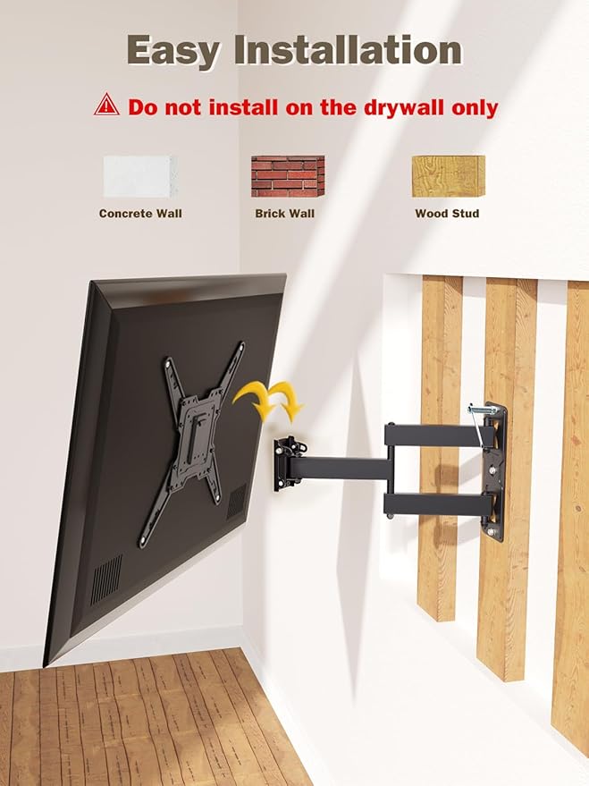 Mounting Dream UL Listed TV Wall Mount for Most 26-55 Inch TVs, Full Motion TV Mount with Perfect Center Design, Articulating Wall Mount TV Bracket Swivel and Tilt, Max VESA 400x400mm, Up to 77LBS