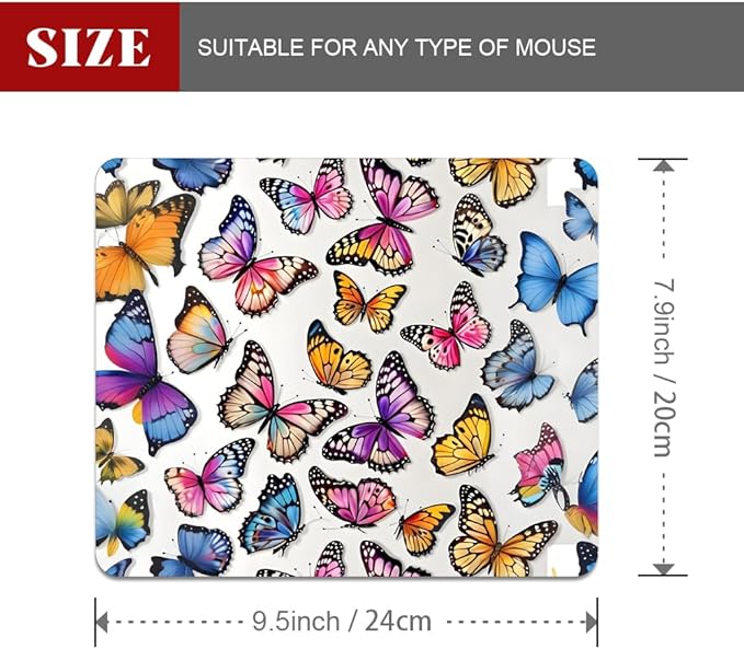 Rainbow Butterfl Square Mouse pad, Texture, Waterproof, Anti Slip Rubber Base, Computer Mouse pad, Laptop Mouse pad