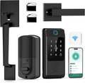 Miuedo WiFi Front Door Lock Sets with Handle, Fingerprint Keyless Entry and Smart Keypad with Lever Handles, Electronic Screen+WiFi Gateway, APP Control, Auto-Lock, Voice Control