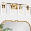 XPEHK Brushed Gold Vanity Light,4 Light Gold Bathroom Light Fixtures,Bathroom Lights Over Mirror with Clear Glass Shade,Modern Wall Lighting for Mirror Bedroom Vanity Hallway