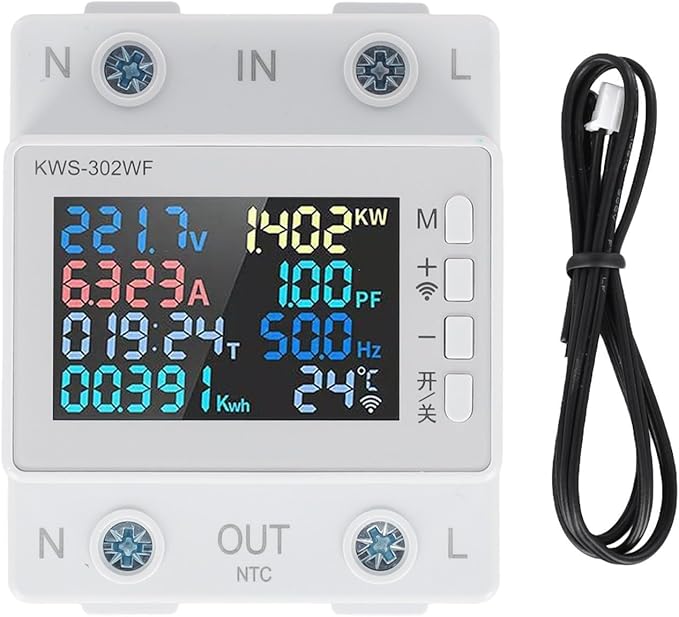 Noteflora LCD Digital Energy Meter With Voltage And Current Monitor, AC170-300V Power Voltmeter For Rail Mount, Compatible With KWS-302WF White(KWS-302WF)