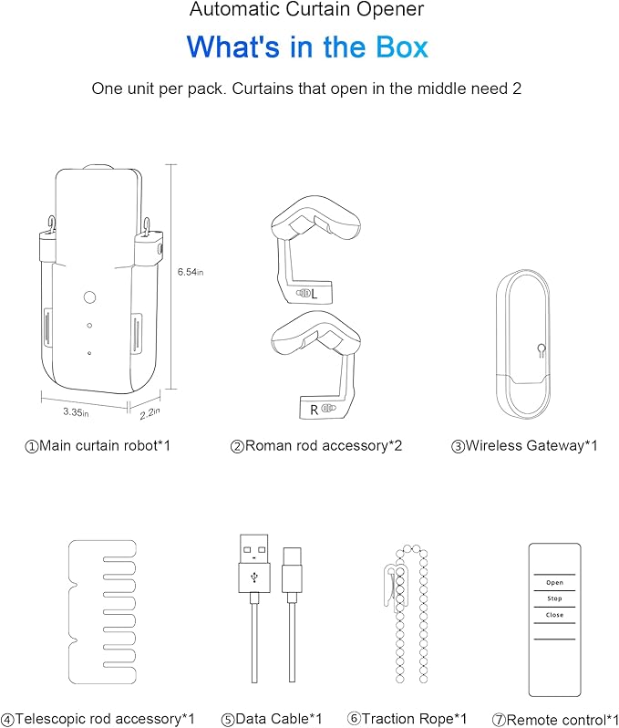 2025 Automatic Curtain Opener - Electric Curtains with Remote Smart Curtain Opener Electronic for Roman/U/T Rails, Bluetooth Curtain Opener with App/Timer, Compatible with Alexa and Google Home