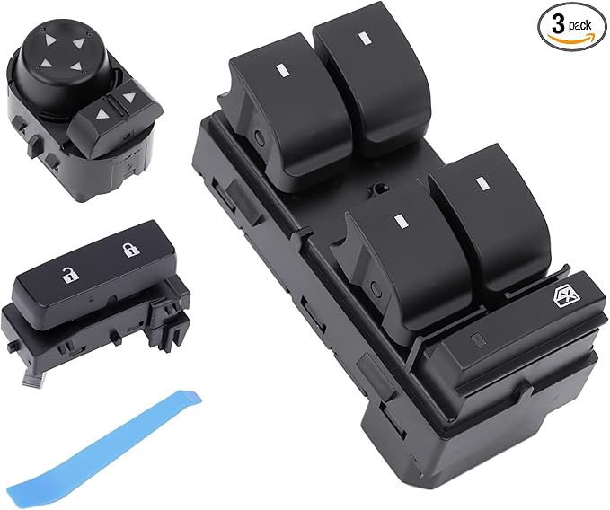 Power Window Control & Front Driver Side Mirror Switch & Door Lock Switch (3PCS) for 2007-2013 Silverado/Sierra 1500 2500 3500 HD. Replaces Part # 25789692 15804093 22883768