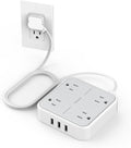 Flat Plug Surge Protector Power Strip, TESSAN 5 ft Extension Cord with 4 Outlets and 3 USB Ports, Indoor Desk Charging Station, 900J Surge Protector for Travel, Office, School, Dorm Room Essentials