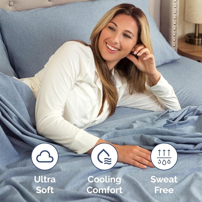 RV Short Queen Sheet Set 60 X 75 - 4 Piece RV Short Queen Bed Sheets - Soft, Breathable & Cooling - Designed for Bunks, Trailers & Campers - Fits 8” to 12" Mattress - Luxury Bedding - Heathered Blue