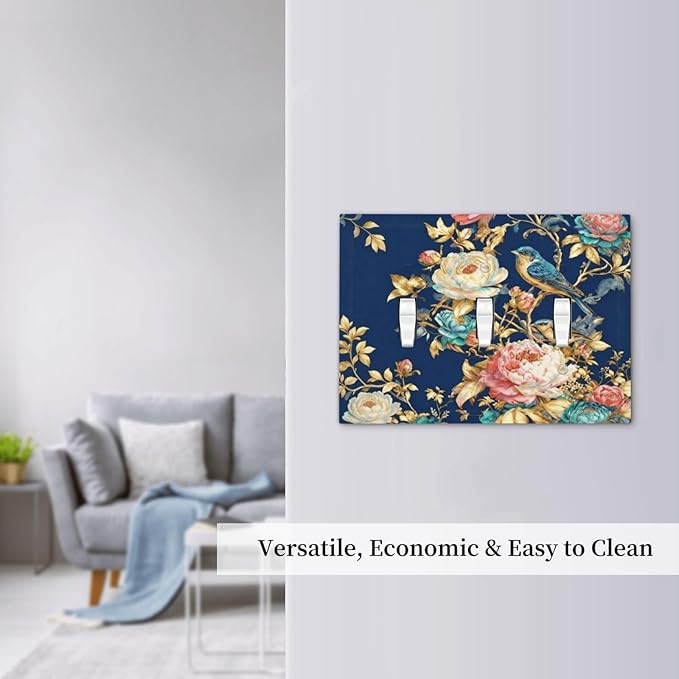 Bvtewkhz Floral Birds Morris 3 Gang Triple Toggle Decorative Outlet Covers Light Switch Plate Electrical Receptacle Switchplate For Bathroom Kitchen Bedroom
