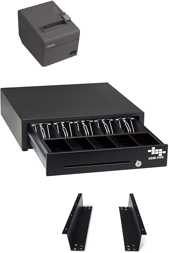 EOM-POS Hardware Bundle for Square - Cash Drawer, Mounting Brackets, Thermal Receipt Printer [Compatible with Square Stand and Square Register]
