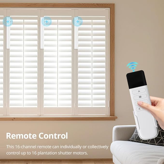 Zigbee Plantation Shutters Motor for Motorized Plantation Shutters and Automatic Curtain Opener, Requires Tuya Zigbee Hub (Motor with 16-Channel Remote)