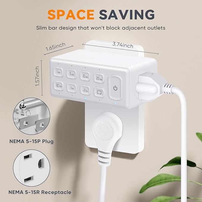 TOPELER Countdown Digital Timer Outlet, Plug-in Timer for Electrical Outlets with Repeat Function, Manual Override, Up to 4H Auto Shut Off Switch for Indoor Lamp, Fan, Aquarium, 1875W, ½ HP, 4 Pack