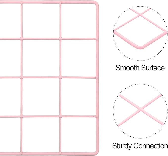 PATIKIL 8"x8" Wire Grid Panel, 2 Pack Board Photo Pictures Memo Display Grid Panels Hanging Organizer Wall Decorative Panel for Home Office Wedding, Pink