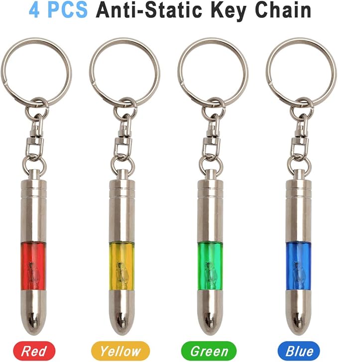 SWEETHOMEDECO 4 Packs Car Static Human Body Static Eliminator Discharger, Silver Tone High Voltage Anti-Static Keychain ESD Tool Sets, Charger 1811