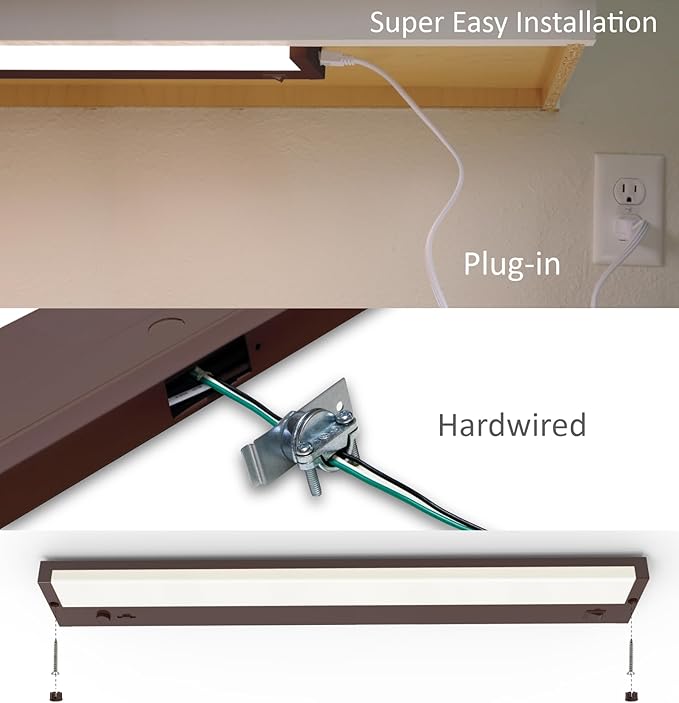 Leetdud Under Cabinet Lighting Plug in or Hardwired Built-in Dimmer, 32 Inch 16W, 5CCT 2700/3000/3500/4000/5000K, Linkable Counter Lights for Kitchen, ETL Dimmable LED Light Fixture, Bronze