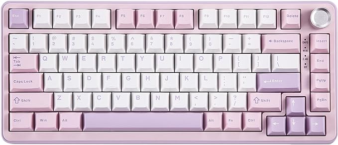 YUNZII B75 PRO Wireless Mechanical Keyboard,75% Layout with Knob,Hot Swap Gasket Custom Structure,Creamy Pre-lubed Switches,RGB Backlit,Bluetooth/Type-C/2.4G for Win/Mac(Cocoa Cream V2 Switch,Purple)