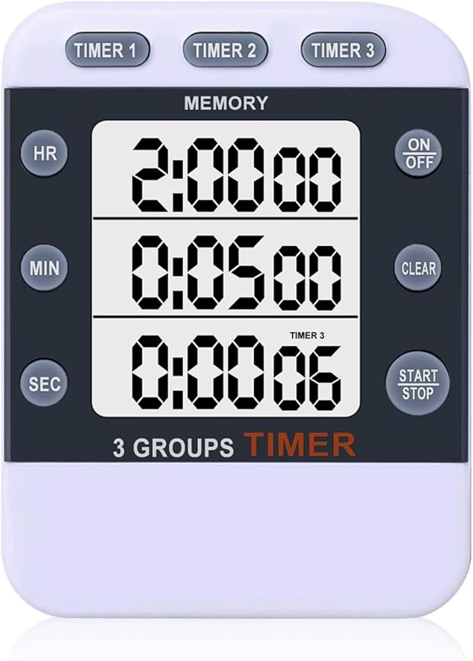 MOSTRUST Digital Dual Kitchen Timer for Cooking, 3 Channels Count Down/up Triple Multi Timers for Food, Magnetic Memory-Preset Large-Display Adjustable Alarm Volume, 3A Battery Included
