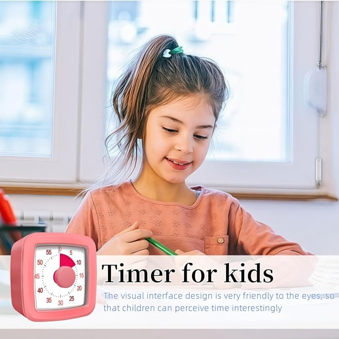60 Minute Visual Timer for Kids and Adults, Non-Ticking 5.5 Inch Large Visual Countdown Timers for Classroom Desk, Kitchen Timer for Meeting, Working, Home and Cooking (Pink)