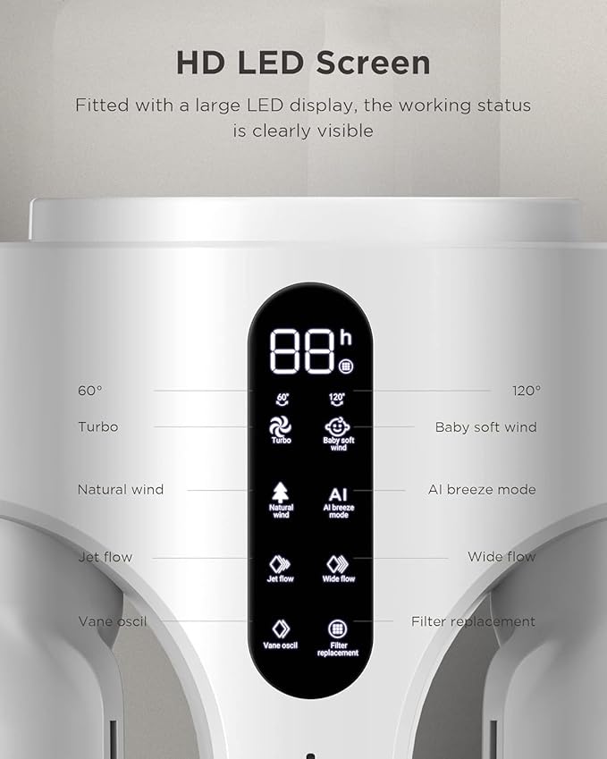 AIRMATE Air Purifier Bladeless Tower Fans, 1500CFM Large Air Volume, 45" 2-in-1 Standing Fan for Bedroom & Home, 28ft/s Velocity, 90° Oscillation, 24H Timer, Low Noise, White