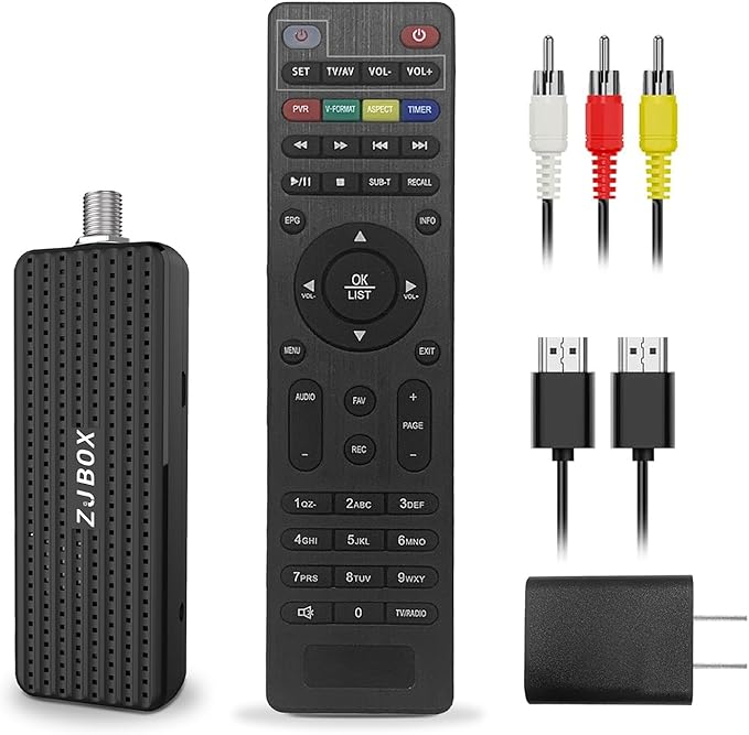ZJBOX Digital Converter Box for TV,1080P ATSC tv Tuner Box with hdmi Output and 3RCA Cables Hidden Behind TV，with Power Adapter，2-in-1 Remote，TV Program Recording&Playback,USB Media Player