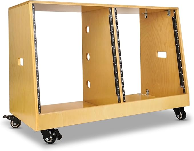 Sound Town DIY 2 x 12U Slanted Studio Rack with Solid Baltic Birch Plywood, Casters, Golden Oak for Recording Room, Home Studio (SDRK-D12T)
