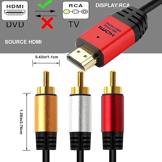 HDMI to RCA 6FT Cable with IC, HDMI Male to 3-RCA RD AV Cable Video Audio Component Converter Adapter 1080P Cable for TV HDTV DVD (