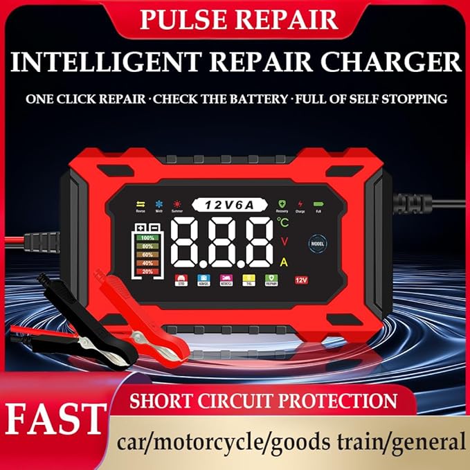 6-Amp 12V Smart Car Battery Charger, Battery Maintainer Trickle Charger with Desulfator, Pulse Repair & Overcharge Protection - for Car Lawn Mower Marine Lead-Acid Batteries (Green)