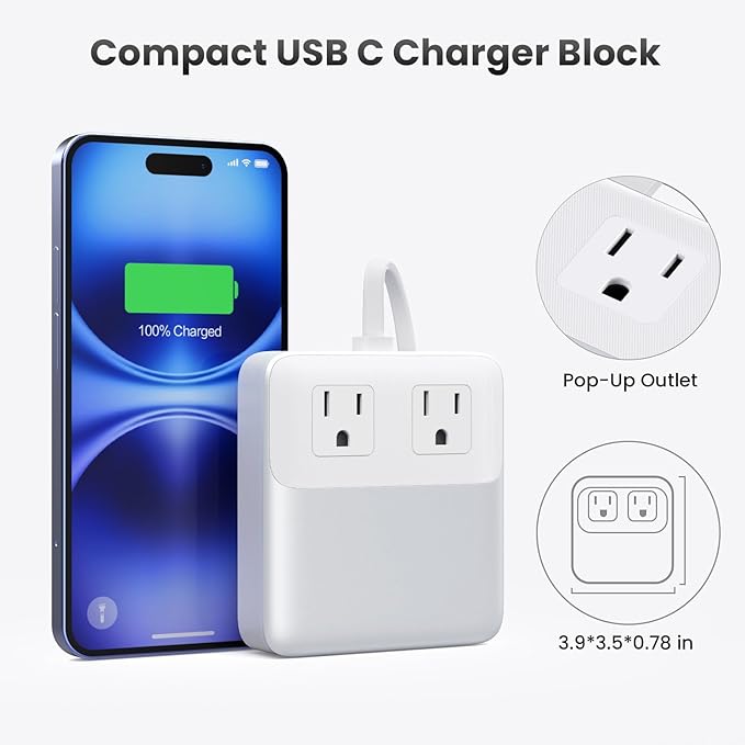 USB C Charger Block,135W GaN Fast Charging Station Hub,6-in-1 USB C Power Strip with 5ft Cord,2 AC & 2 USB A & C,PD 65W Laptop Charger for MacBook Air/Pro,iPhone16/15,Galaxy S24 etc