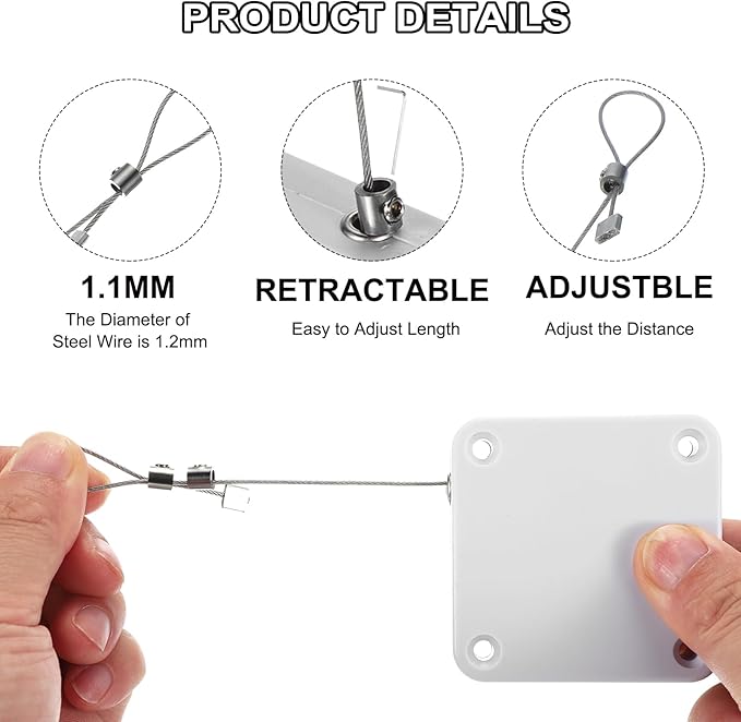 MECCANIXITY Punch-Free 1000g Automatic Sliding Screen Door Closer, Multifunctional Storm Sensor Door Closer with Steel Drawstring for Bedroom Storm Bathroom Study Room (White Pack of 4)