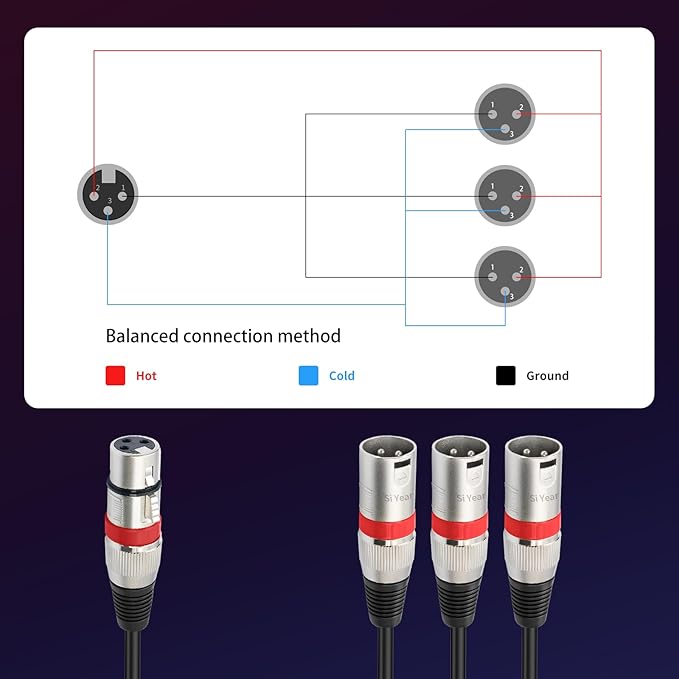 SiYear XLR Splitter Cable 3 Way - 1 XLR Female to 3 Male Patch Y Cable Balanced Microphone Splitter 3 in 1 Cord Audio Adapter (60cm/2FT)