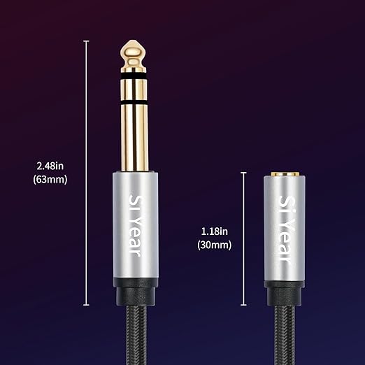 SiYear 1/4" to 3.5mm Headphone Extension Cable,5FT- 6.35mm Quarter inch Male to 1/8 inch Female Stereo Jack Audio Adapter for Amplifiers, Speaker, Guitar Amp,Home Theater, Mixing Console (1.5m-2PACK)
