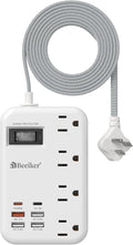 45W USB C Travel Power Strip- PD 45W Fast Charging Station with 6 USB(2 USB C) Ports and 4 Outlets,5Ft Flat Plug Braided Extension Cord Surge Protector for MacBook Laptops iPad Pro iPhone Samsung 13A