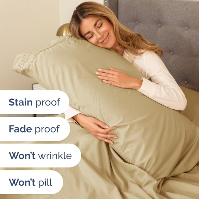 Split Head King Sheet Set – 4 Piece Flex Split Top King Sheets for Adjustable Beds - Fits 14” to 16" Mattress w/ Deep Pockets - Ultra-Soft, Breathable & Cooling - Luxury Bedding & Wrinkle Free - Beige
