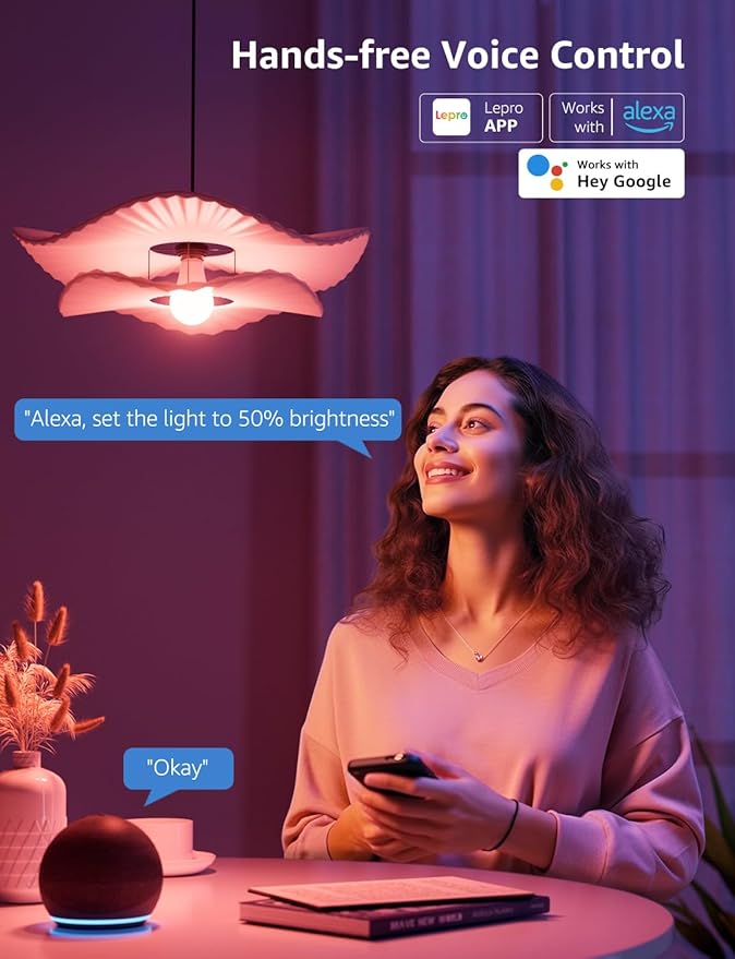 Lepro B2 AI Smart Light Bulbs - 1100LM WiFi & Bluetooth RGBWW Color Changing LED Bulb, Works with Alexa & Google Assistant, Personalized Al Lighting Designer, AI Voice Control, 2.4GHz Only, 4 Pack