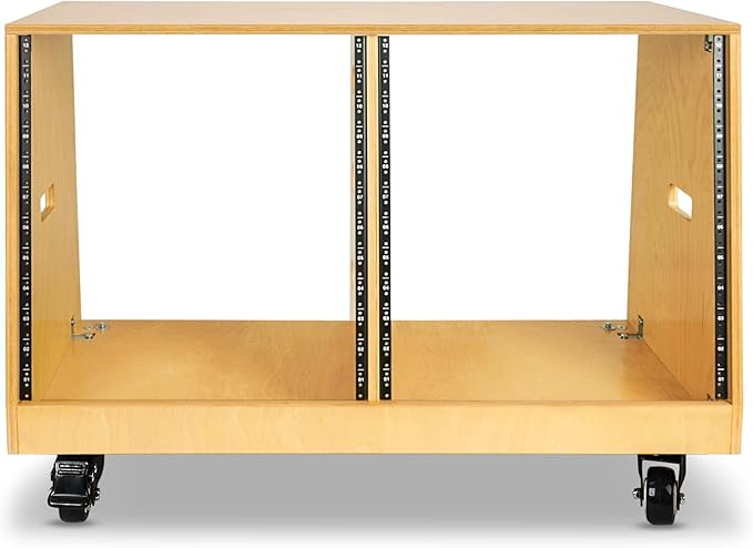 Sound Town DIY 2 x 12U Slanted Studio Rack with Solid Baltic Birch Plywood, Casters, Golden Oak for Recording Room, Home Studio (SDRK-D12T)