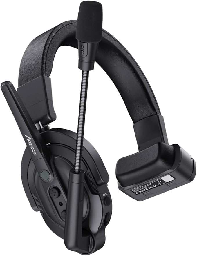 Accsoon Como MIC02-R Wireless Headset Intercom System - Full Duplex 1312ft Team Communication, 9-Person Group Talk, 10+ Hour Battery Life, Black
